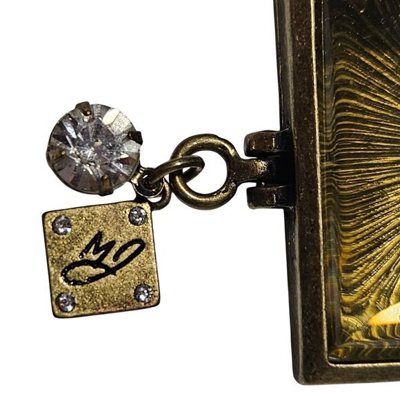 Vintage Gold Tone Square Pendant Crystal Charm Hinged Closure Fashion Jewelry - Picture 2 of 6